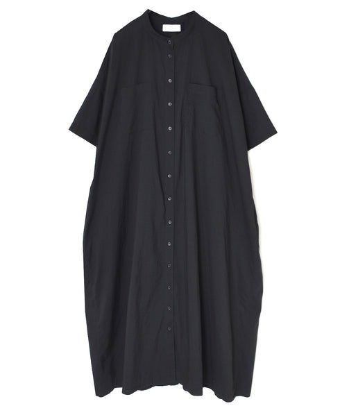 NSL26004 60s CAMBRIC PLAIN BANDED COLLAR BACK SIDE GATHERED DRESS