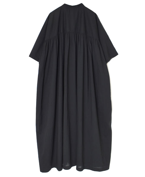 NSL26004 60s CAMBRIC PLAIN BANDED COLLAR BACK SIDE GATHERED DRESS