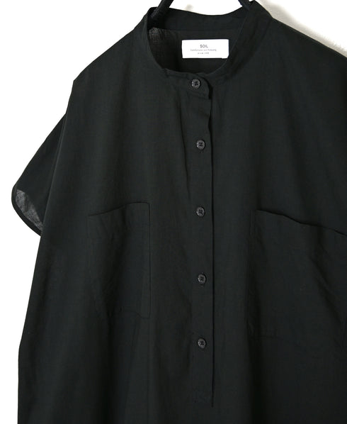 NSL26007 60s CAMBRIC PLAIN BANDED COLLAR FRENCH/SL DRESS