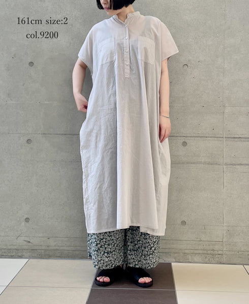 NSL26007 60s CAMBRIC PLAIN BANDED COLLAR FRENCH/SL DRESS