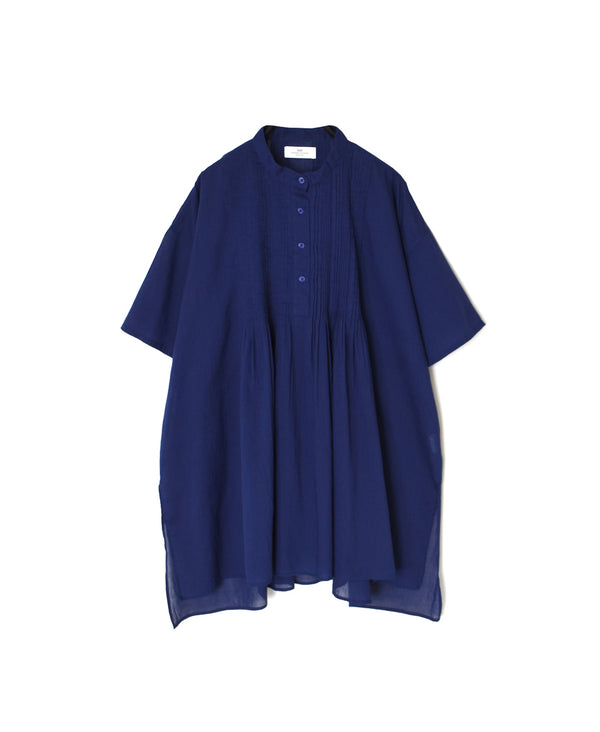 NSL26023 80s COTTON VOILE PLAIN BANDED COLLAR S/SL PINTUCK SHIRT