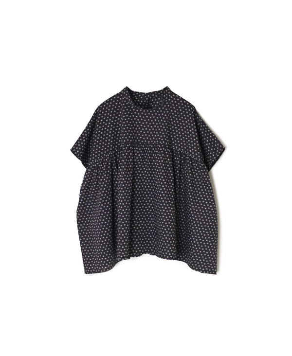NSL26032 COTTON SLUB SMALL FLOWR PRINT BACK OPENING STAND COLLAR SHIRT