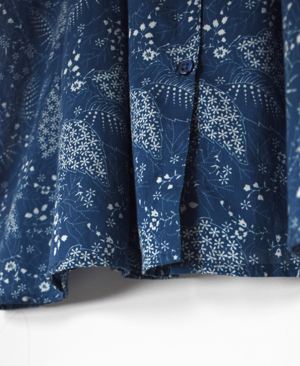 NSL26061 80s VOILE LEAF & FLOWER PRINT REGULAR COLLAR FRENCH/SL