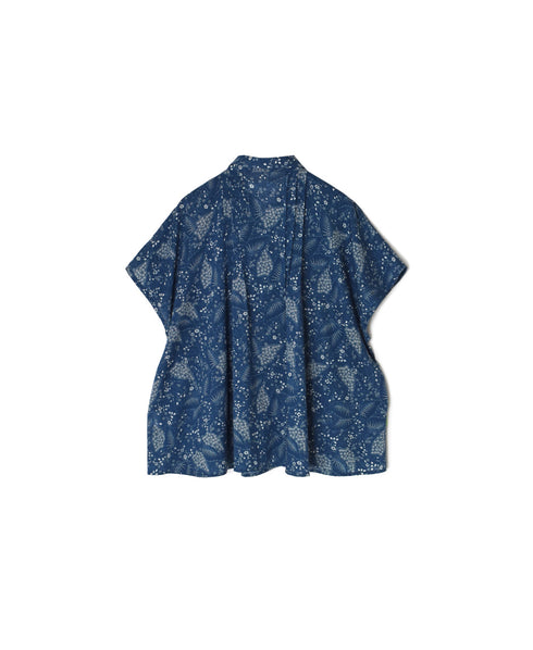 NSL26061 80s VOILE LEAF & FLOWER PRINT REGULAR COLLAR FRENCH/SL PINTUCK SHIRT