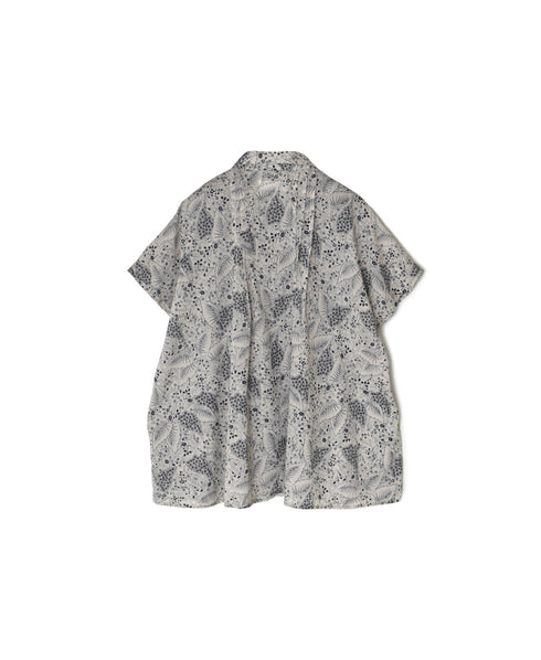 NSL26061 80s VOILE LEAF & FLOWER PRINT REGULAR COLLAR FRENCH/SL PINTUCK SHIRT