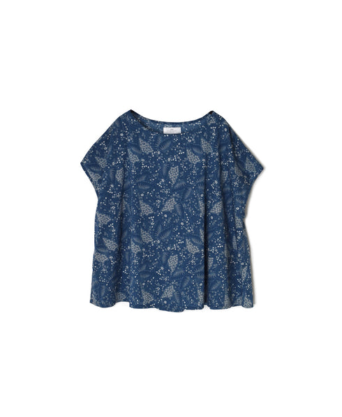 NSL26062 80s VOILE LEAF & FLOWER PRINT FRENCH/SL BACK SIDE GATHERED SMOCK