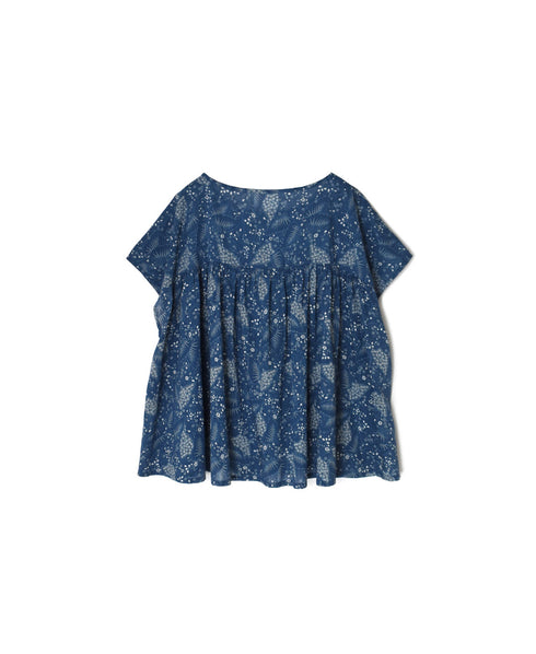 NSL26062 80s VOILE LEAF & FLOWER PRINT FRENCH/SL BACK SIDE GATHERED SMOCK