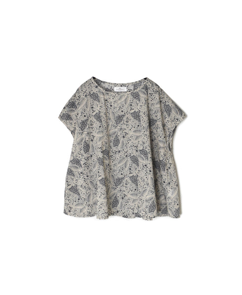 NSL26062 80s VOILE LEAF & FLOWER PRINT FRENCH/SL BACK SIDE GATHERED SMOCK