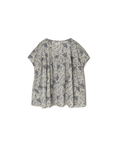 NSL26062 80s VOILE LEAF & FLOWER PRINT FRENCH/SL BACK SIDE GATHERED SMOCK
