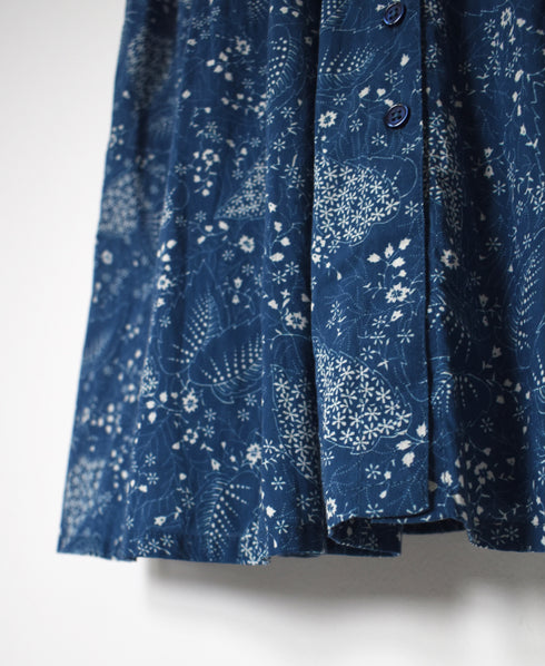 NSL26063 80s VOILE LEAF & FLOWER PRINT REGULAR COLLAR S/SL DRESS