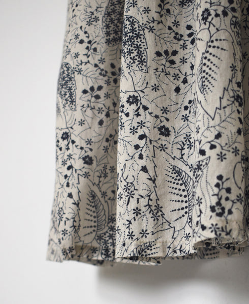 NSL26063 80s VOILE LEAF & FLOWER PRINT REGULAR COLLAR S/SL DRESS