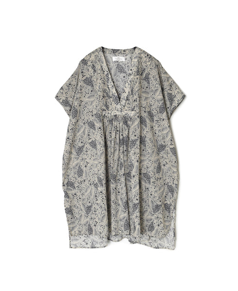 NSL26064 80s VOILE LEAF & FLOWER PRINT V-NECK FRENCH/SL TUNIC