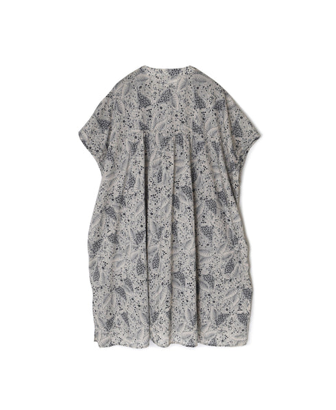 NSL26064 80s VOILE LEAF & FLOWER PRINT V-NECK FRENCH/SL TUNIC