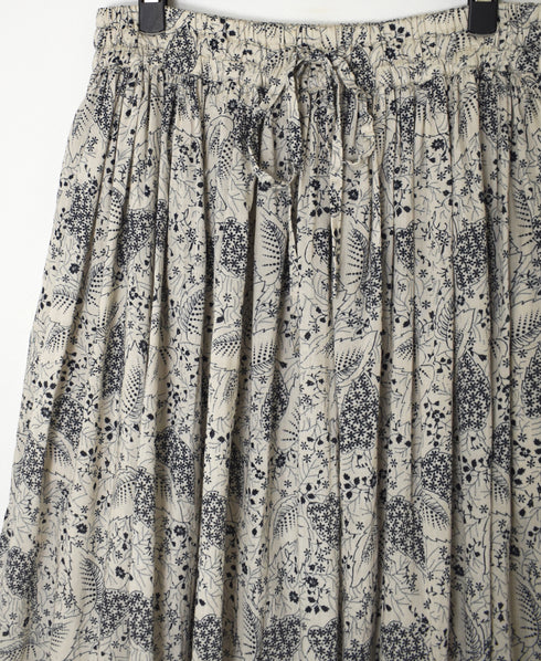 NSL26065 80s VOILE LEAF & FLOWER PRINT GATHERED SKIRT
