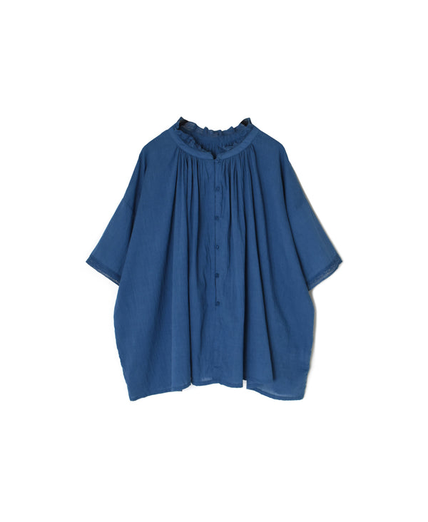 80s COTTON VOILE LACE LACE&LOOP BUTTON GATHERED SMOCK