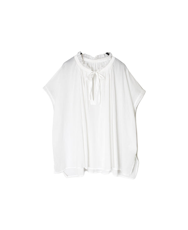 NSL26092 80s COTTON VOILE LACE LACE&STRING COLLAR GATHERED SHIRT