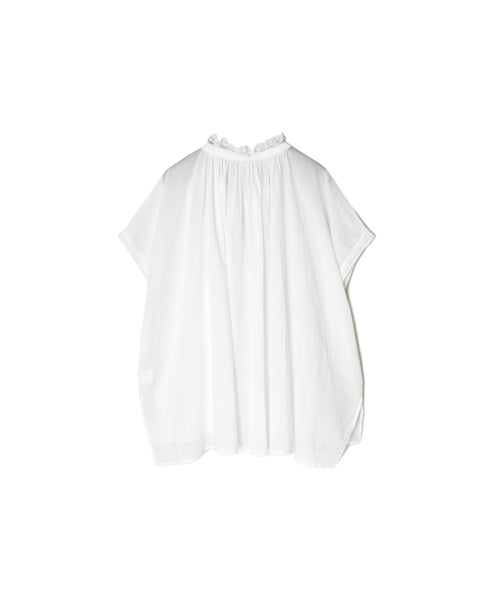 NSL26092 80s COTTON VOILE LACE LACE&STRING COLLAR GATHERED SHIRT