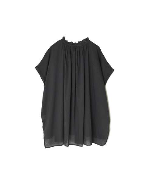 NSL26092 80s COTTON VOILE LACE LACE&STRING COLLAR GATHERED SHIRT