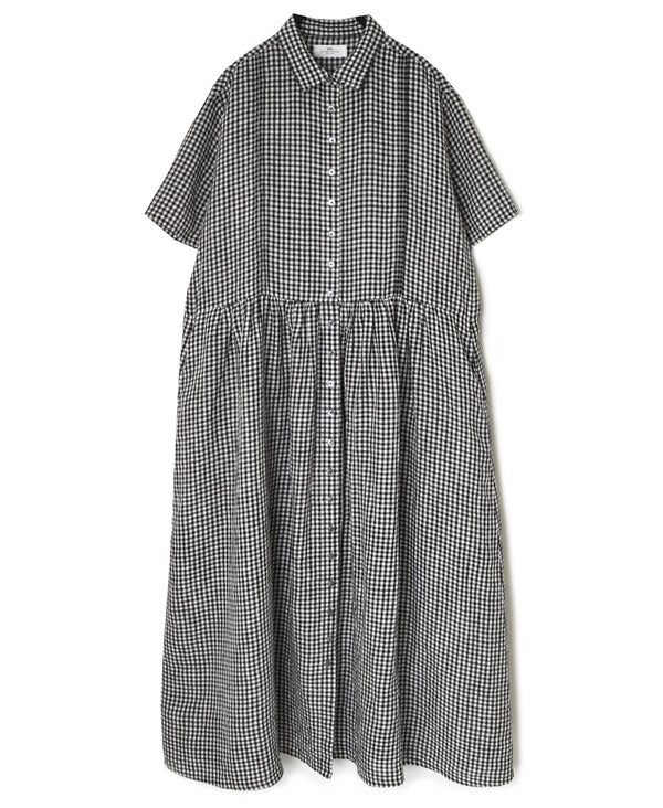INSL26313 60s LINEN GINGHAM CHECK REGULAR COLLAR S/SL DRESS