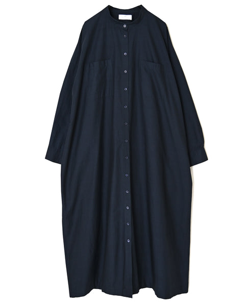 NSL26523 40s COTTON POPLIN PLAIN BAND COLLAR BACK SIDE GATHERED DRESS