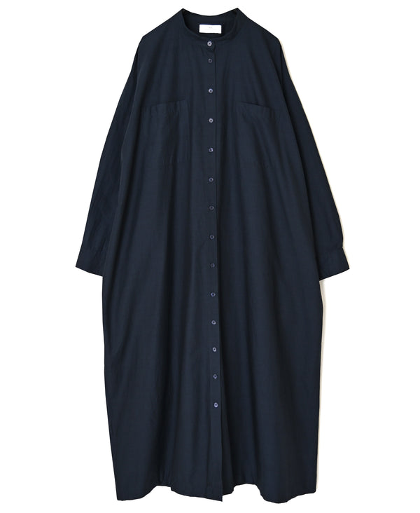 NSL26523 40s COTTON POPLIN PLAIN BAND COLLAR BACK SIDE GATHERED DRESS