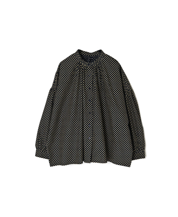 NSL26532 40s COTTON POPLIN DOT PRINT BANDED COLLAR SHIRT WITH GATHER