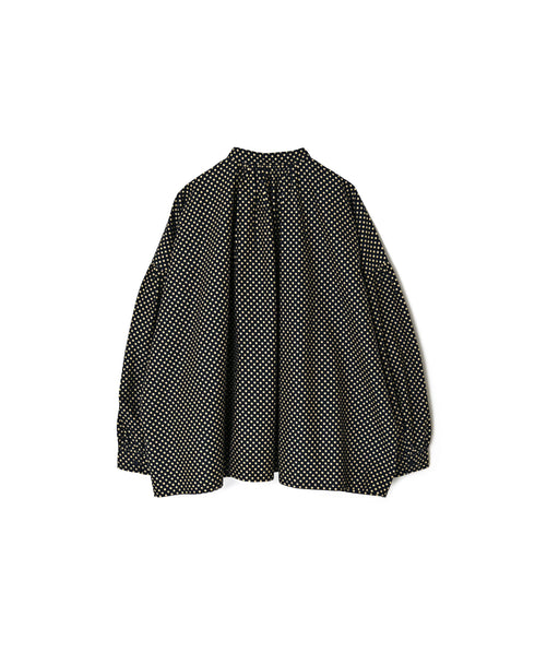 NSL26532 40s COTTON POPLIN DOT PRINT BANDED COLLAR SHIRT WITH GATHER