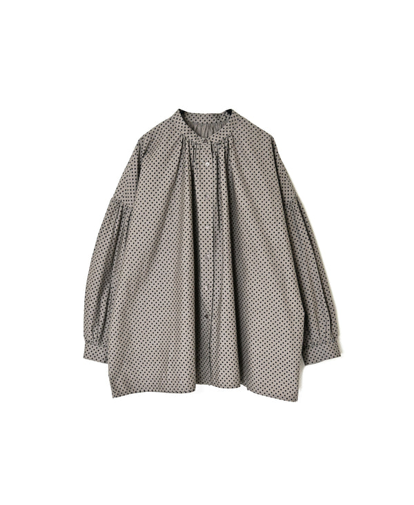 NSL26532 40s COTTON POPLIN DOT PRINT BANDED COLLAR SHIRT WITH GATHER