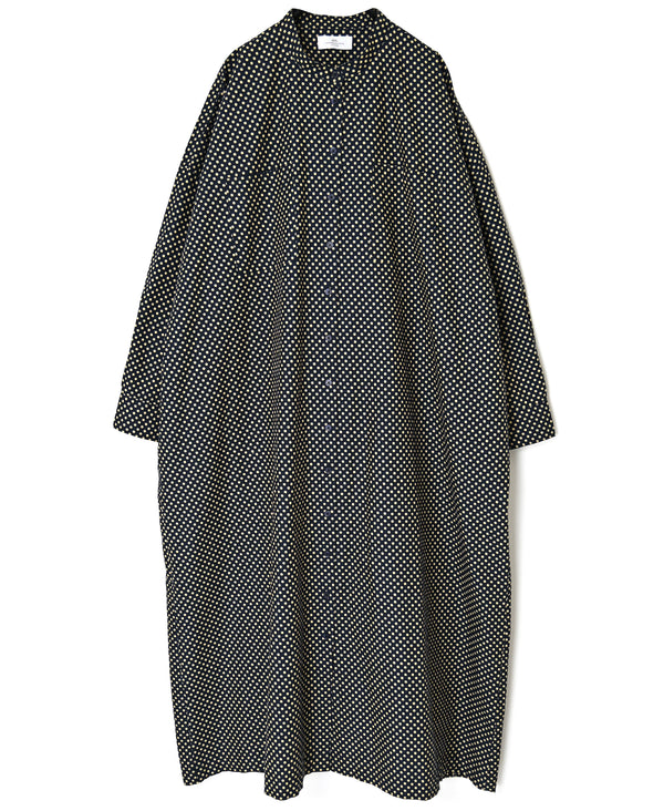 NSL26533 40s COTTON POPLIN DOT PRINT BANDED COLLAR BACK SIDE GATHERED DRESS