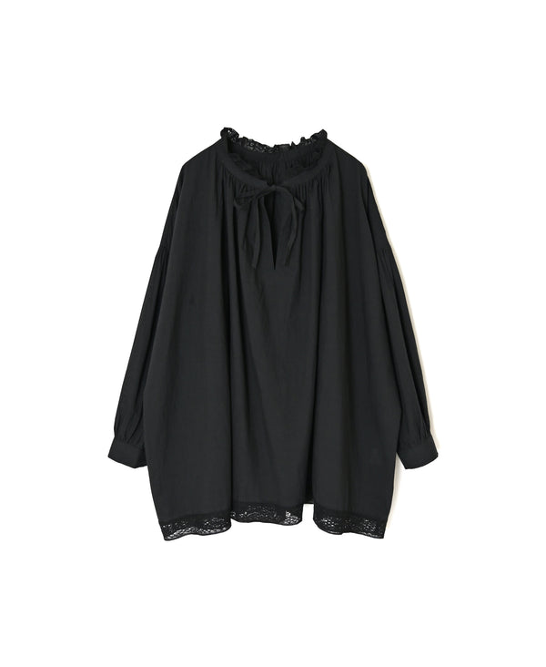 NSL26552 60s COTTON CAMBRIC PLAIN WITH LACE LACE & STRING COLLAR GATHERED SHIRT