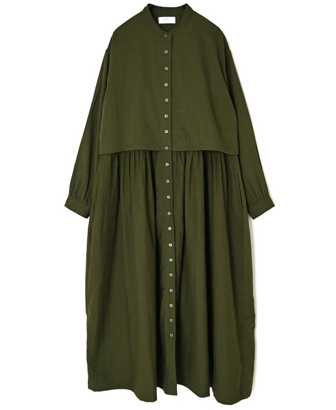 NSL26562 COTTON SATIN PLAIN BANDED COLLAR LAYERED DRESS