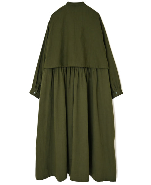 NSL26562 COTTON SATIN PLAIN BANDED COLLAR LAYERED DRESS