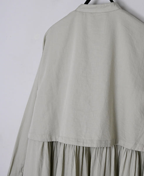 NSL26562 COTTON SATIN PLAIN BANDED COLLAR LAYERED DRESS