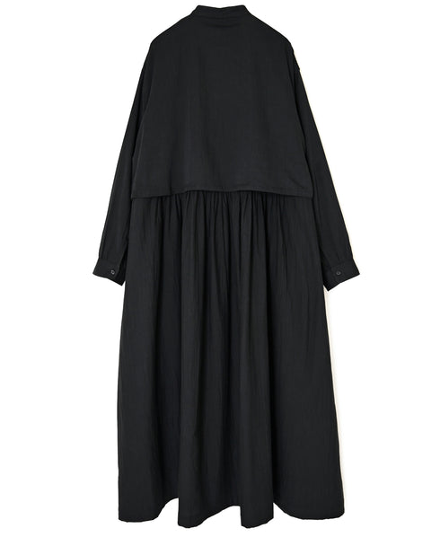 NSL26562 COTTON SATIN PLAIN BANDED COLLAR LAYERED DRESS
