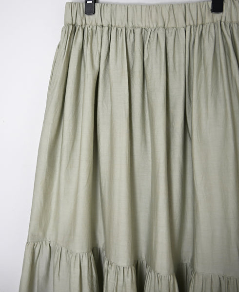 NSL26564 COTTON SATIN PLAIN TIERED GATHER SKIRT