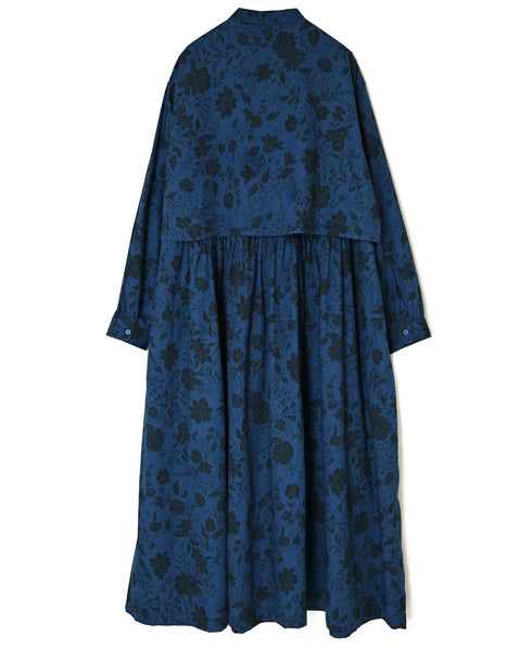 NSL26573 COTTON SATIN FLOWER PRINT BAND COLLAR LAYERED DRESS