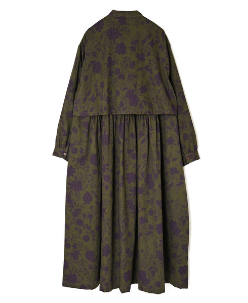 NSL26573 COTTON SATIN FLOWER PRINT BAND COLLAR LAYERED DRESS