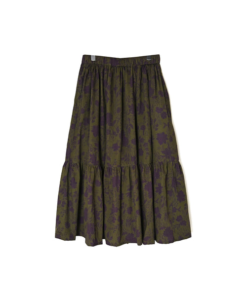 NSL26575 COTTON SATIN FLOWER PRINT TIERED GATHERED SKIRT