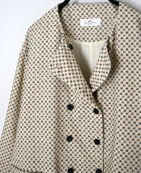 NSL26581 MINI CORDUROY CROSSHATCH PRINT NO COLLAR DOUBLE JACKET