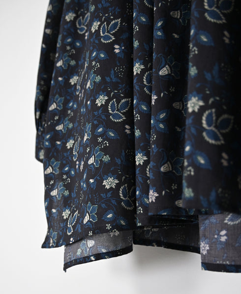 NSL26592 60s COTTON CAMBRIC FLOWER PRINT FRILL&STRING COLLAR GATHERED SHIRT