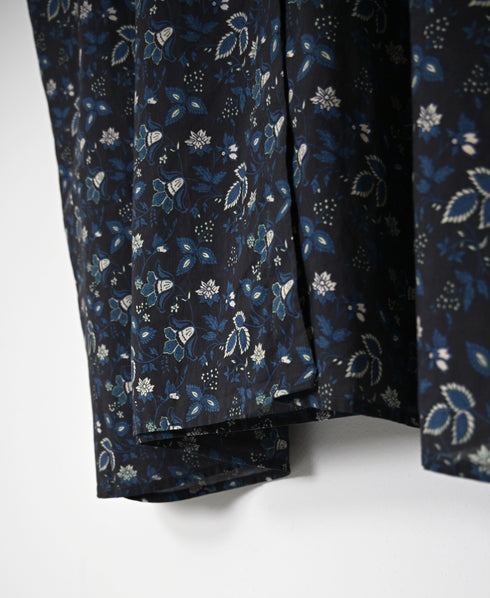 NSL26594 60s COTTON CAMBRIC FLOWER PRINT BANDED COLLAR GATHER SHIRT DRESS
