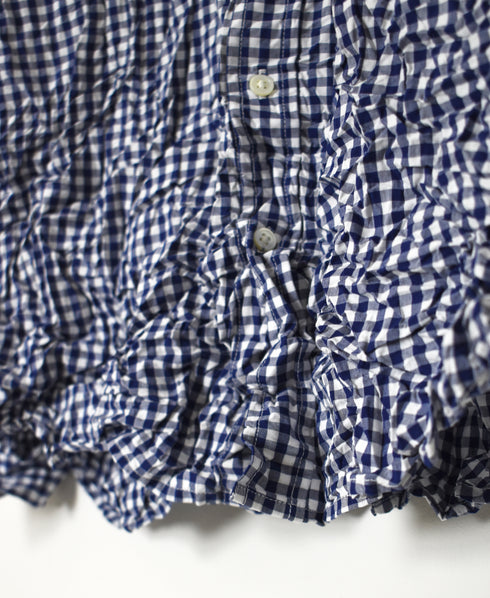 NVL2681SCW POPLIN STRIPE & CHECK WRINKLE BANDED COLLAR L/SL OVERSIZED SHIRTS