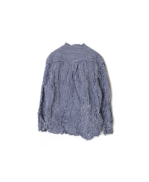 NVL2681SCW POPLIN STRIPE & CHECK WRINKLE BANDED COLLAR L/SL OVERSIZED SHIRTS
