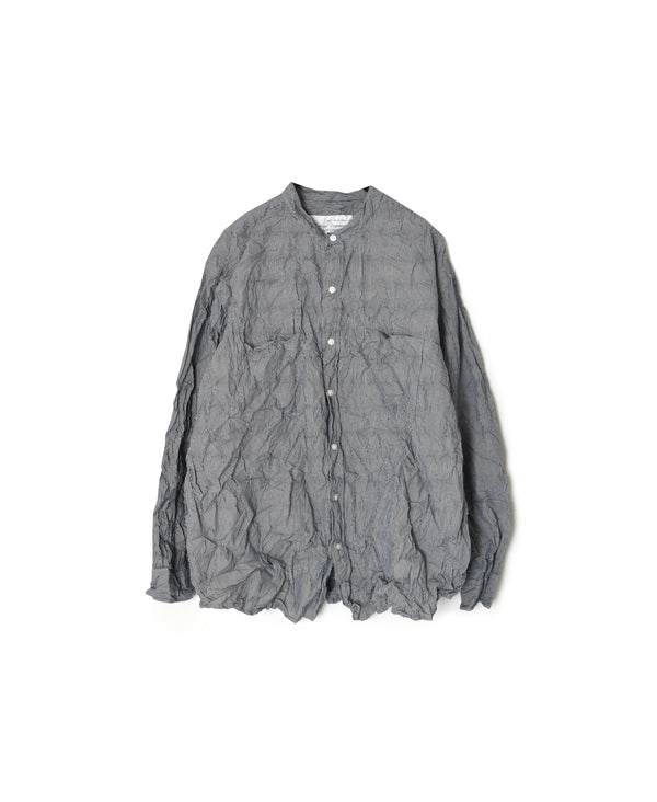 NVL2681SCW POPLIN STRIPE & CHECK WRINKLE BANDED COLLAR L/SL OVERSIZED SHIRTS