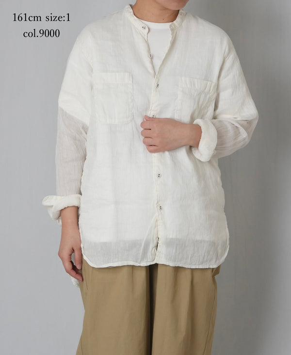 IMDSH2303LCD AUTO LOOM LINEN/COTTON PLAIN OVERDYE BANDED COLLAR SHIRTS