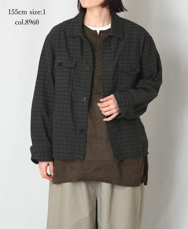 IMDSH2531CCD HANDWOVEN COTTON CHECK OVERDYE WORK JACKET