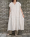 INMDS26097 POWER LOOM COTTON DOBIE CHECK FLOWER HAND SCREEN PRINT V-NECK FR/SL PULLOVER DRESS