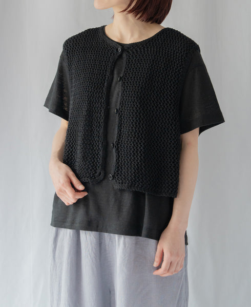 CNMDS2601 5GG LINEN OPENWORK KNIT VEST