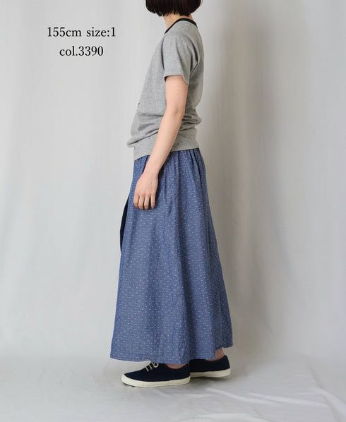 INAM2624CB DOBIE CHAMBRAY WASH PLEATED EASY SKIRT WITH LINING