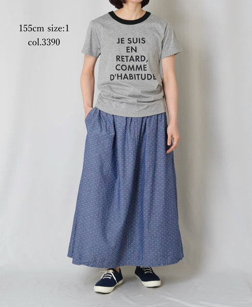 INAM2624CB DOBIE CHAMBRAY WASH PLEATED EASY SKIRT WITH LINING